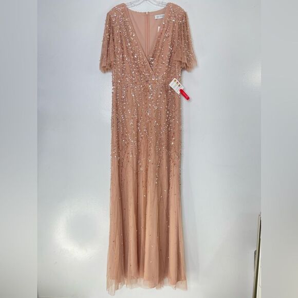 Mac Duggal 35109 Size 14W(18) Leafy Embellished Flutter Sleeves Gown - Picture 2 of 10